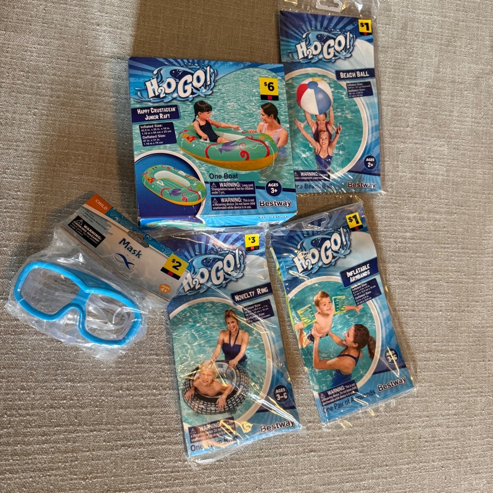 Inflatable Pool Toy Bundle Summer Water Fun Multicolor Bestway H2O GO 5pc Set